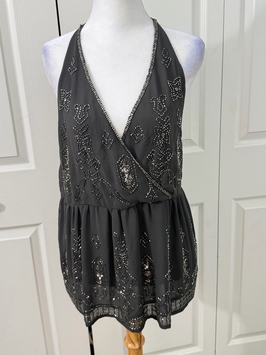 Buckle Dresses & Skirts - Buckle Black Beaded Sequin Halter Top Large Sheer Chiffon Y2K Party NWT